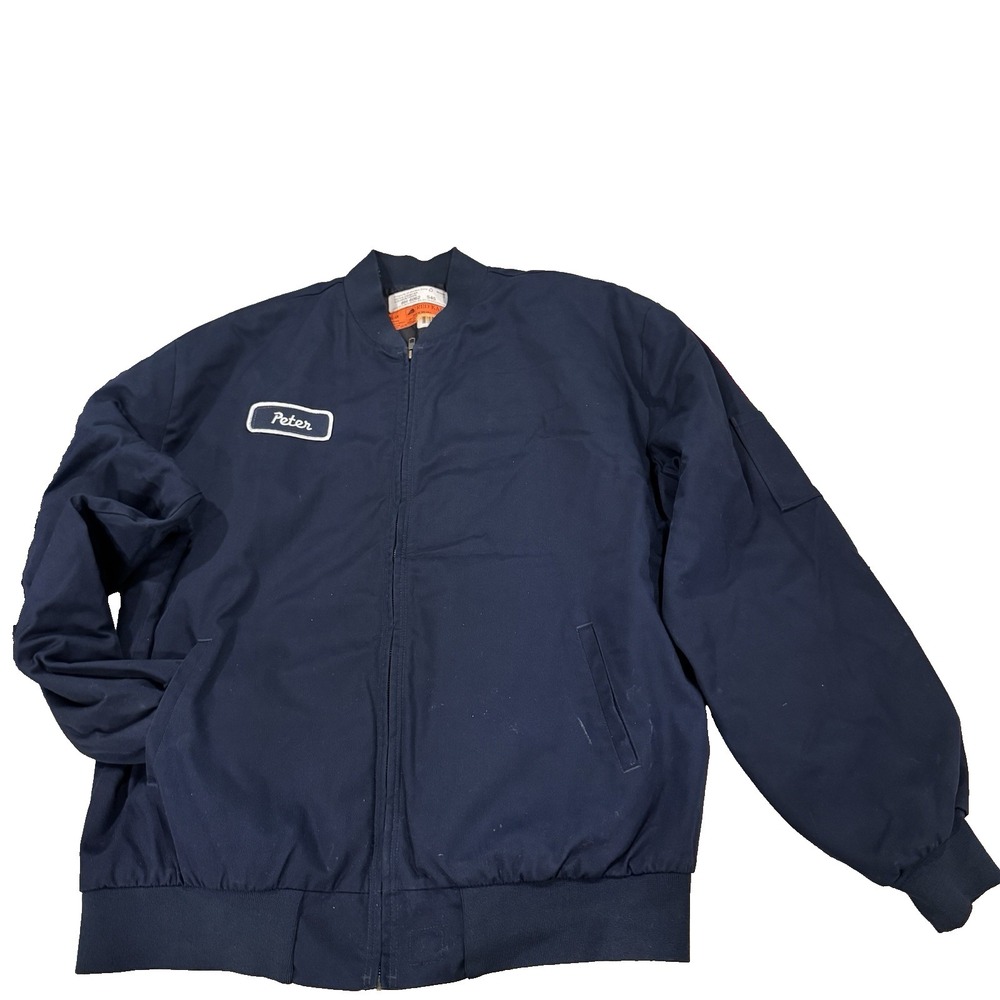 Vintage Red Kap Navy Canvas Workwear Mechanics Bomber Jacket XL Pete Patch Quilt